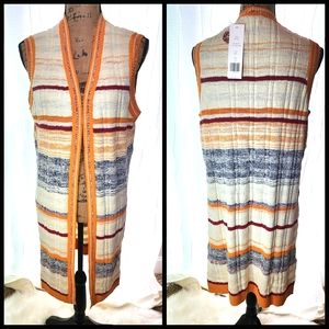 NWT Foxcroft Nico Striped Long Sweater Vest Cardigan M/L